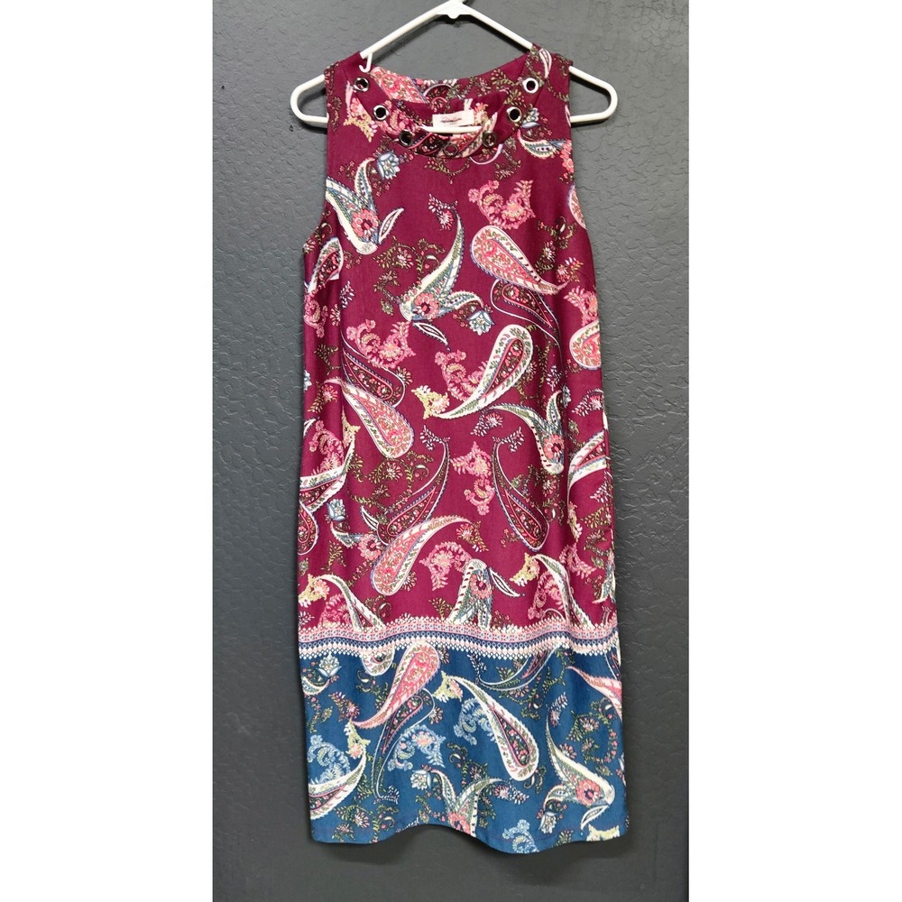 Millers Woman Burgundy Paisley Sleeveless Grommet Neck Shift Dress Size 10